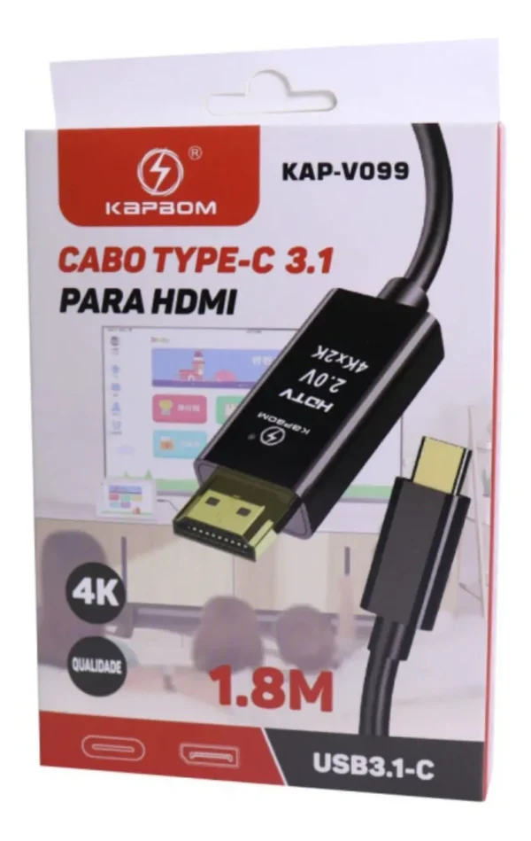 Cabo Adaptador USB-C para HDMI 4K 1,8m Alta Resolução