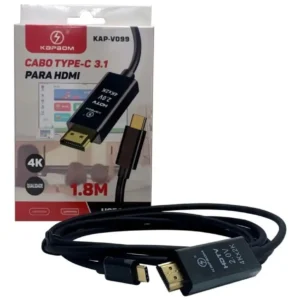 Cabo Adaptador USB-C para HDMI 4K 1,8m Alta Resolução