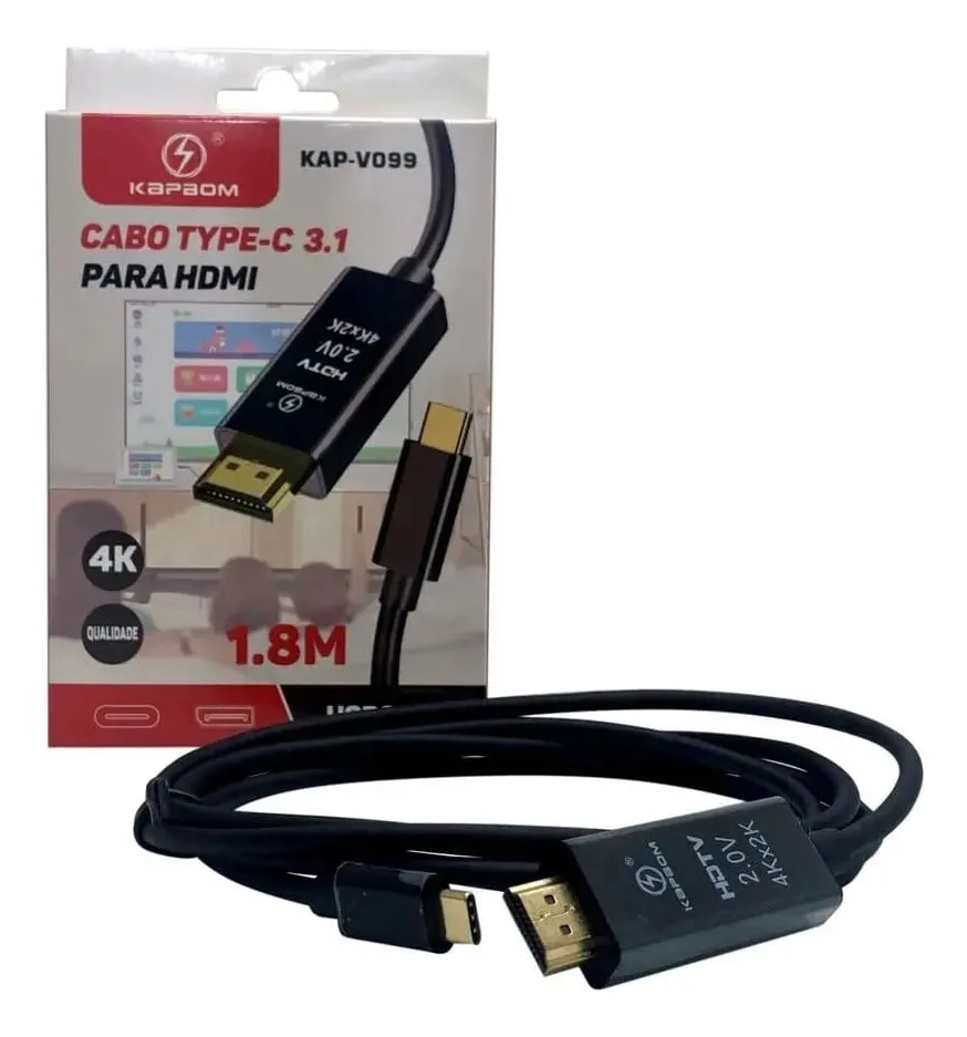 Cabo Adaptador USB-C para HDMI 4K 1,8m Alta Resolução