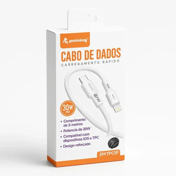 Cabo Reforçado 3m Universal USB-C Lightning Carregamento Rápido