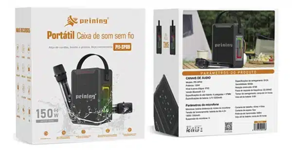 Caixa de Som Bluetooth Potente 150W com 2 Microfones - Karaokê Portátil