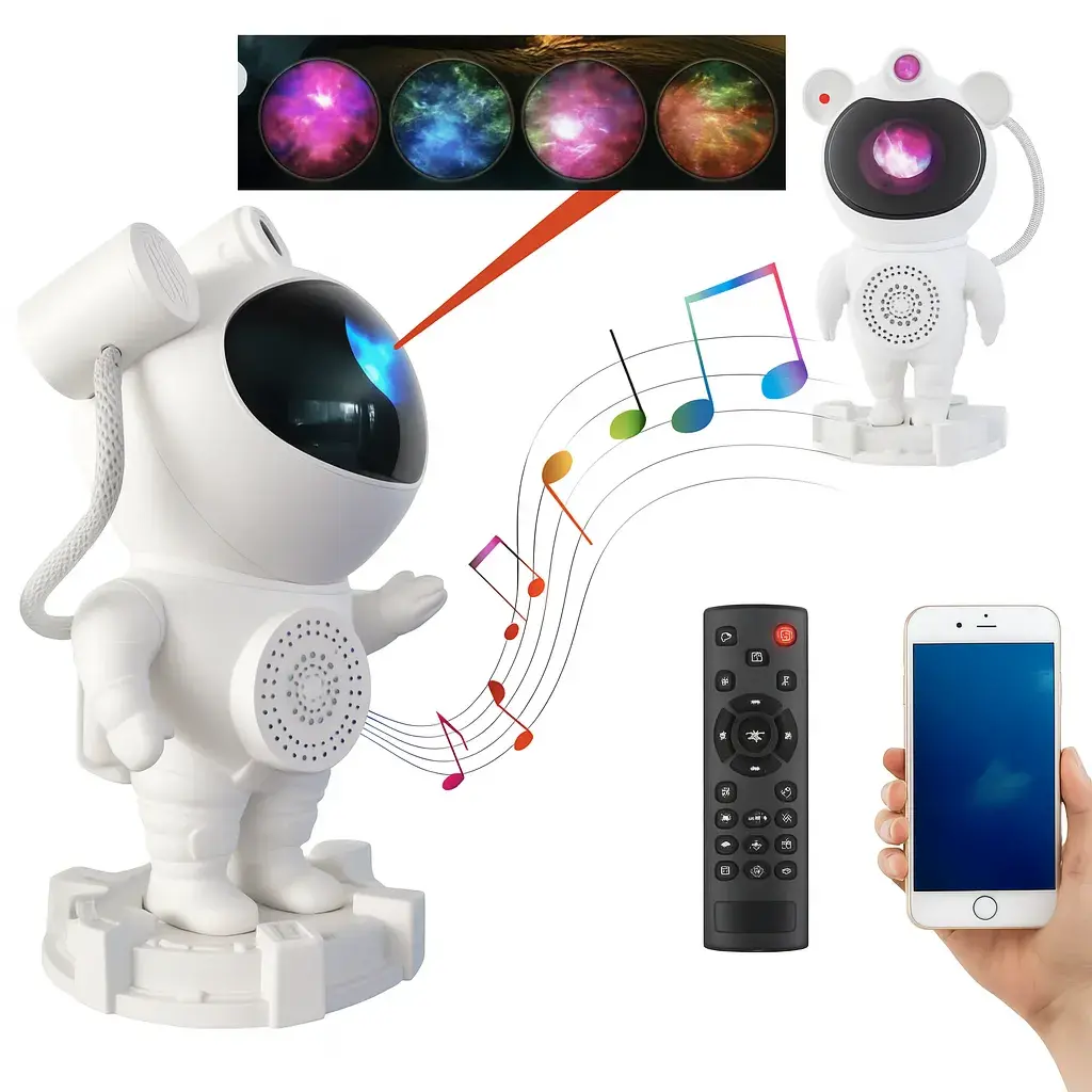 Projetor Astronauta Galáxia 360° | Som Bluetooth + Nebulosa