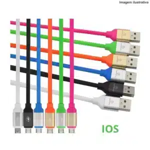 Cabo Colorido Celular 1m | USB-C, V8 e Lightning (Cor Sortida) - Lightning (iPhone)