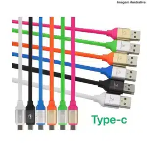 Cabo Colorido Celular 1m | USB-C, V8 e Lightning (Cor Sortida)