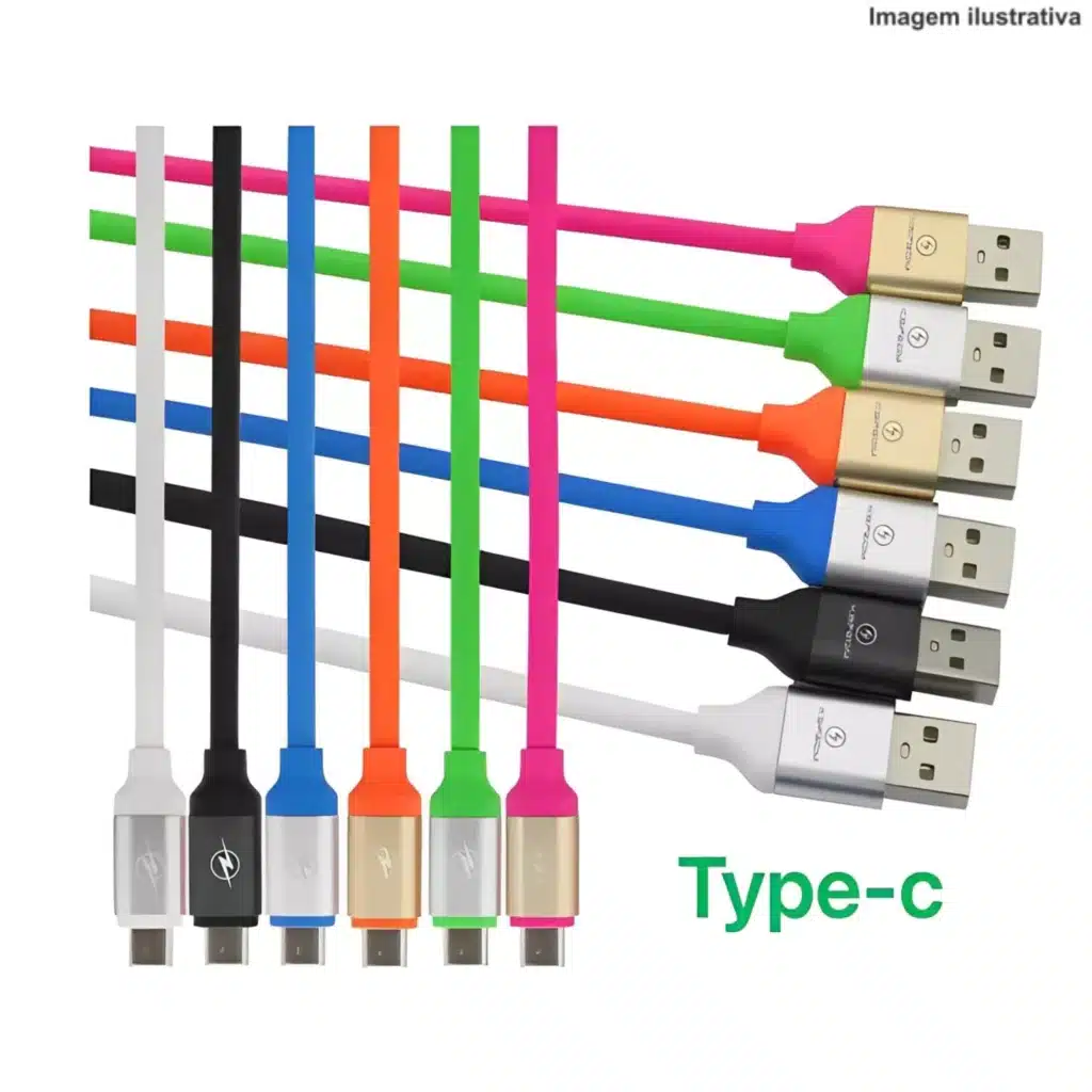 Cabo Colorido Celular 1m | USB-C, V8 e Lightning (Cor Sortida)