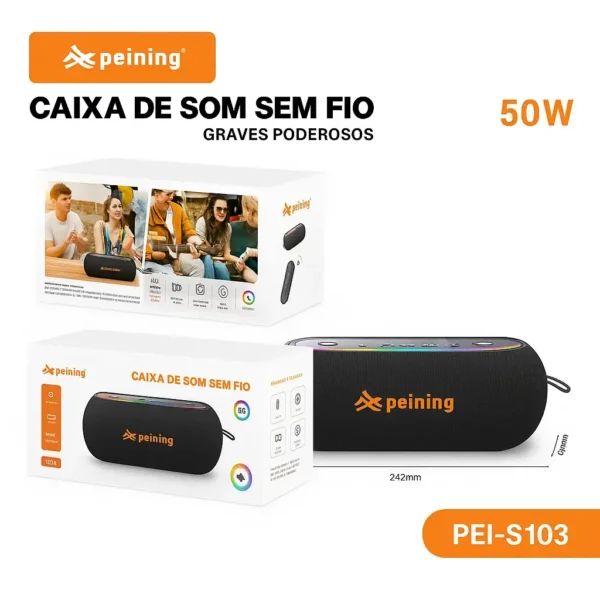 Caixa de Som Bluetooth 50W com LED RGB - Portátil e Potente