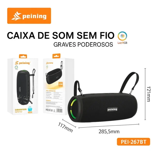 Caixa de Som Portátil com Alça 30W e Luzes LED RGB