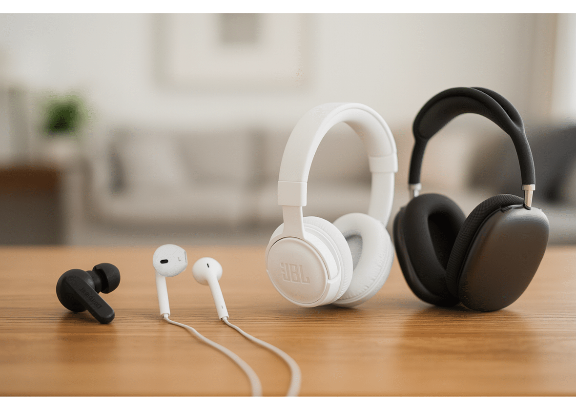 Comparação visual dos quatro tipos principais de fones de ouvido