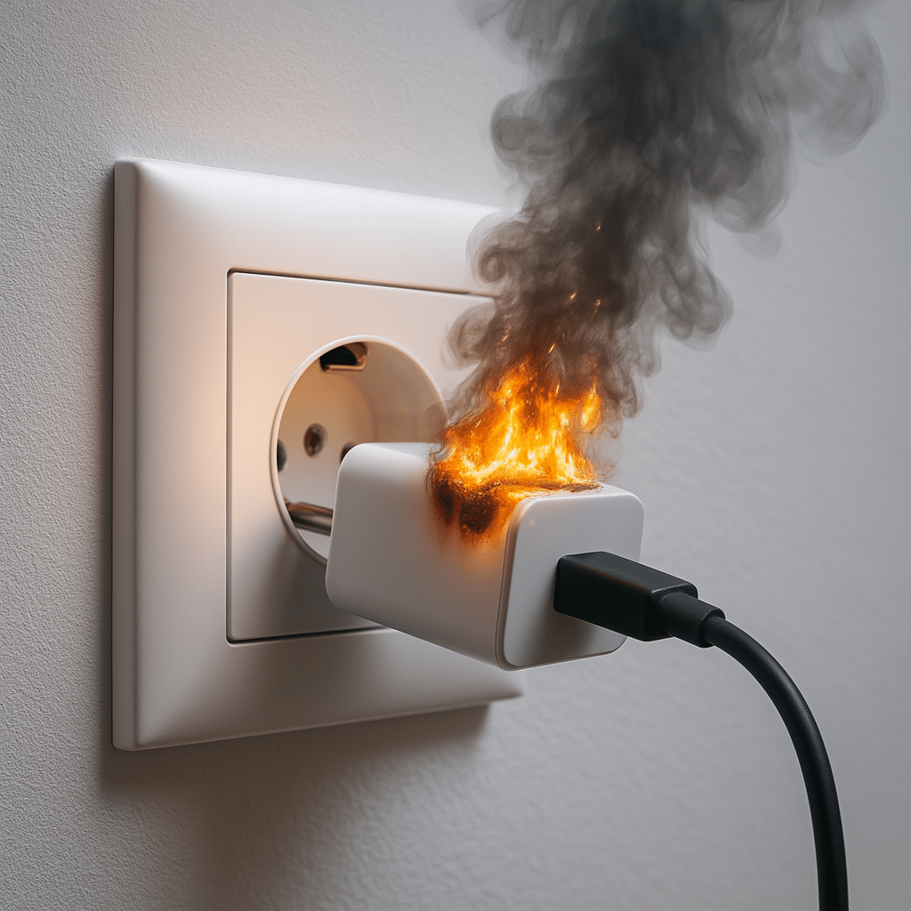 Risco de incêndio quando o carregador fica na tomada gastando energia